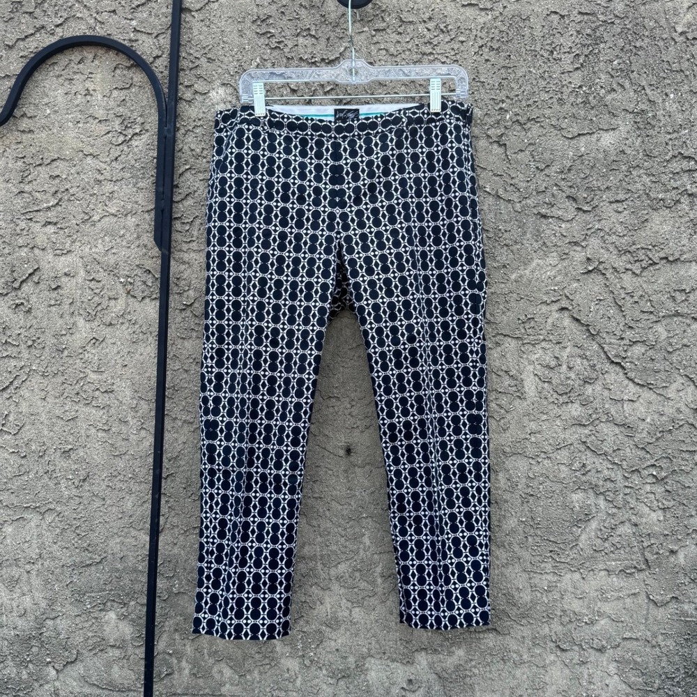 Lord & Taylor Ankle Pants Women 10P Navy White Geometric Stretch Cotton